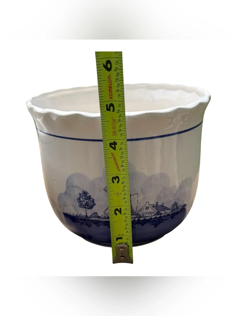 Vintage Delft Blue Dutch Windmill Ceramic Planter Cachepot Set Cottagecore Bowls